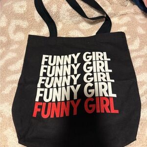 Funny Girl Black Tote Bag with White & Red Text